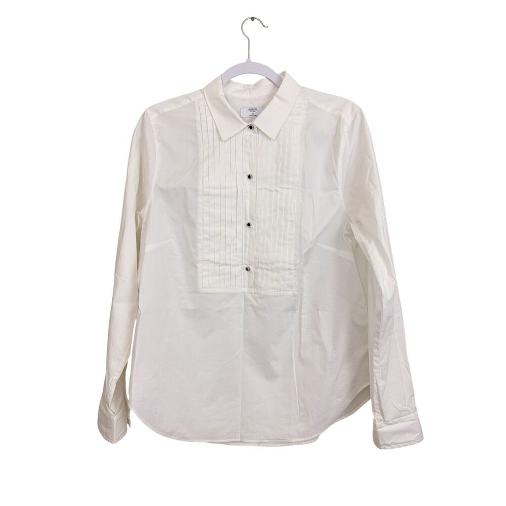 Untuckit For Her White Tuxedo Shirt Sz 10 Collared Long Sleeve Rhinestone Button